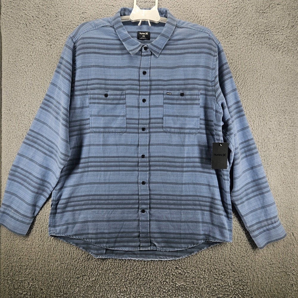 Hurley Mens XXL Blue Striped Long Sleeve Button Down Shirt NEW‎ NWT